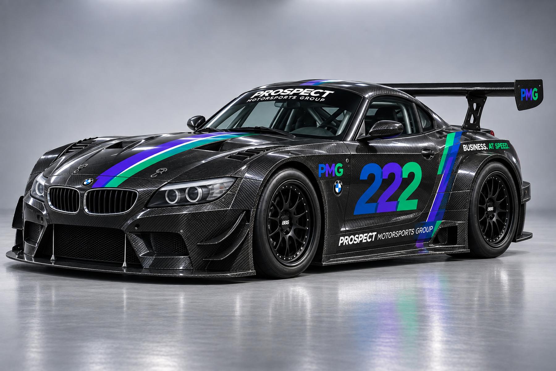 The #222 BMW Z4 used for the Hero Ride Along event.